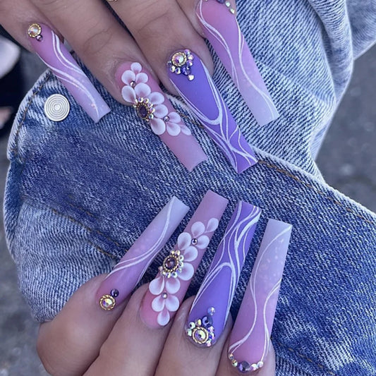 Purple Blossoms Handmade Nails