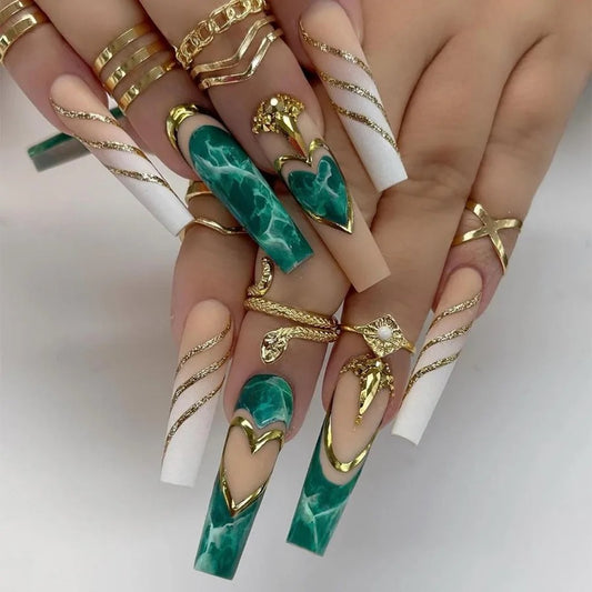 Marble Green Handmade Nails