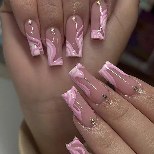 Pink Flames Square Nails